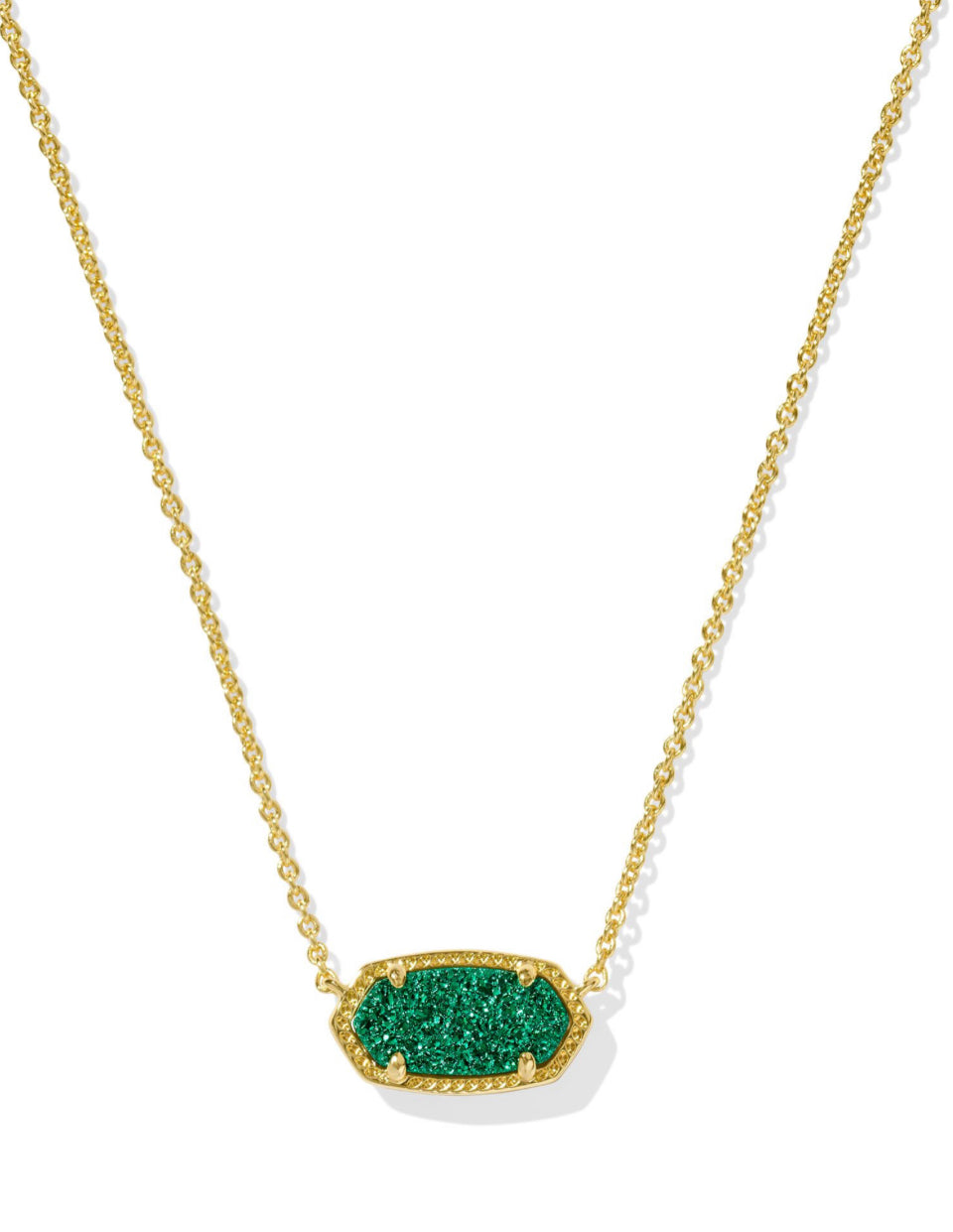 Kendra Scott| ELISA SHORT PENDANT NECKLACE GOLD EMERALD DRUSY