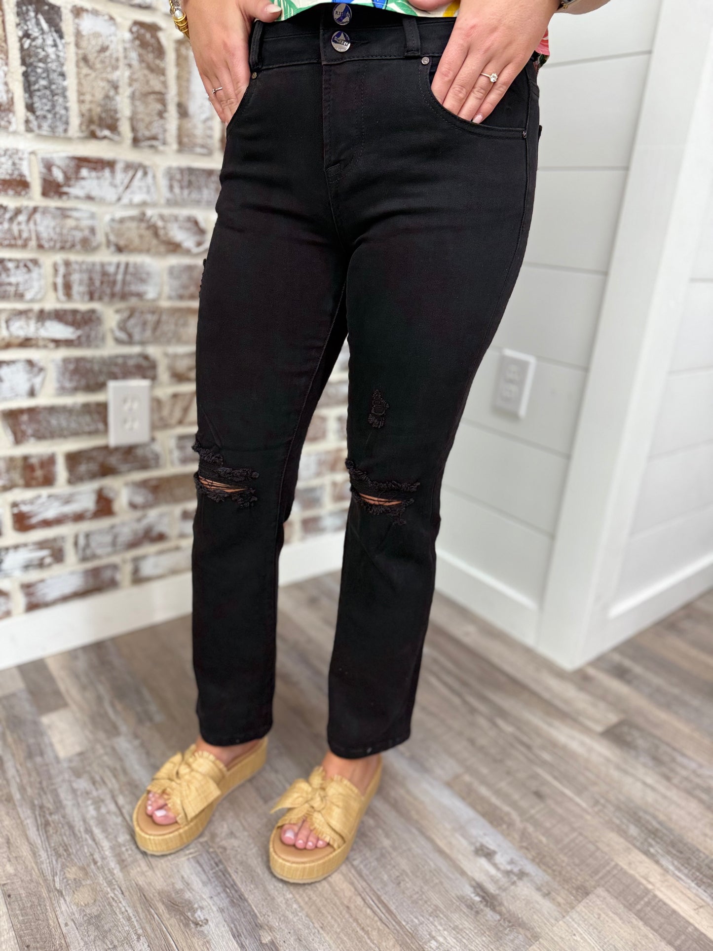 Black High Rise Ankle Straight Jeans