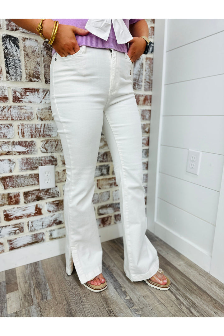 Judy Blue White Side Slit Bootcut