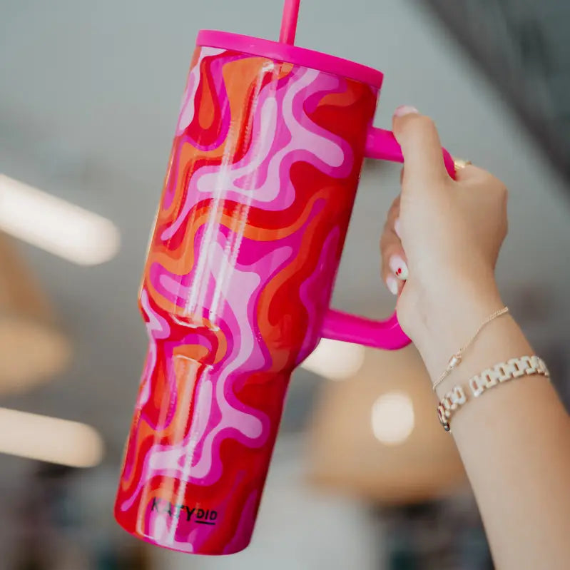 Hot Pink Retro Swirl Valentine's Day Stainless Steel Tumbler