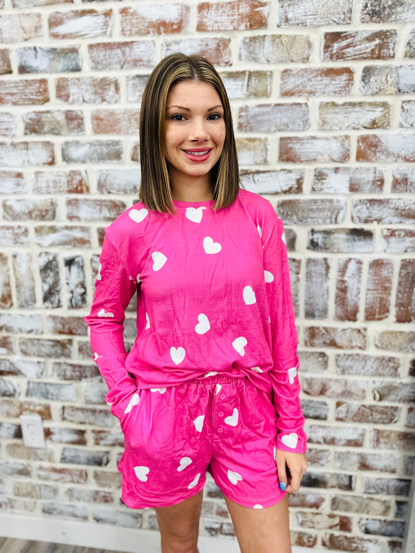 Valentine Heart Print Valentine Pajamas Shorts Set