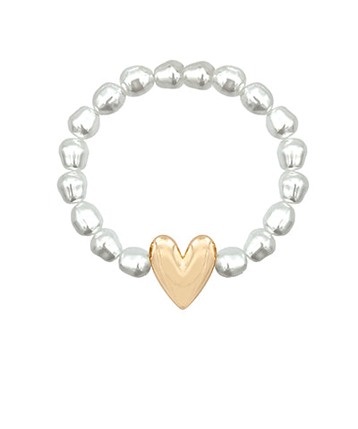 Puffy Heart & Pearl Bracelet