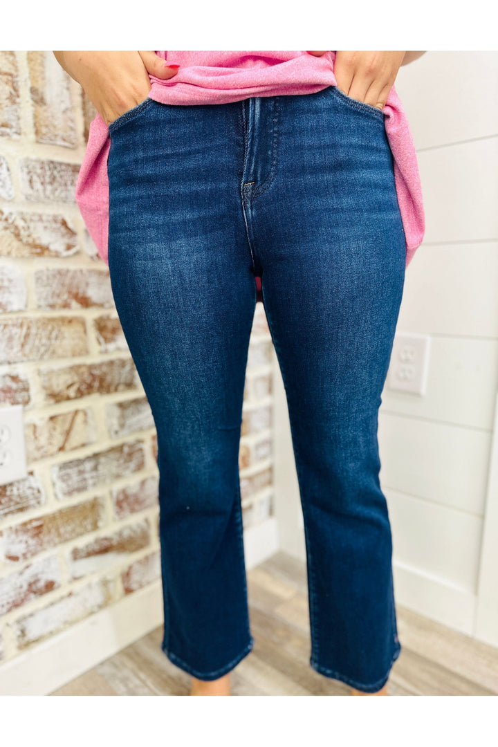 High Rise Tummy Control Dark Crop Jean