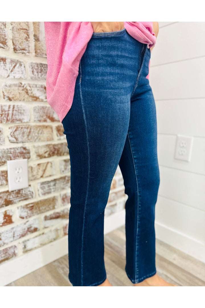 High Rise Tummy Control Dark Crop Jean