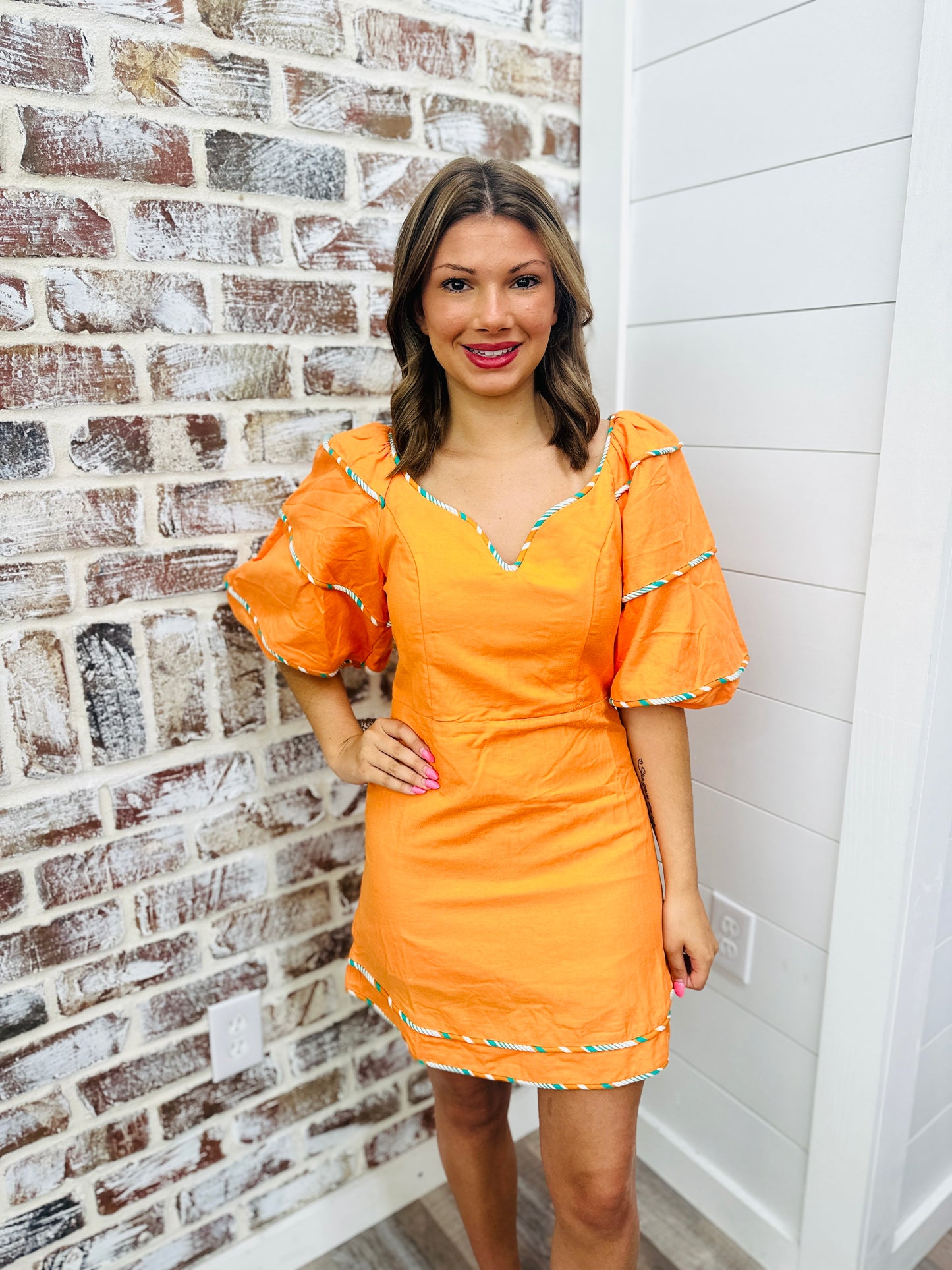 Karlie | Multi Stripe Trim Sweetheart Puff Dress