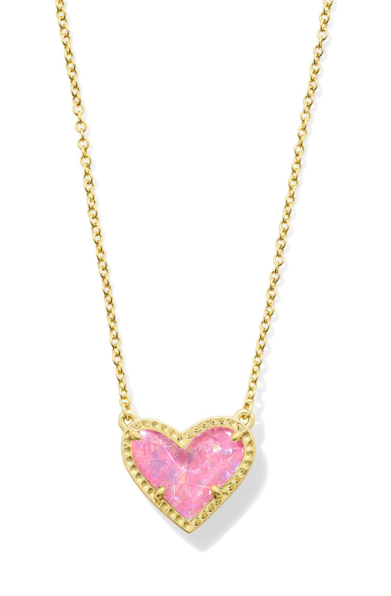 Kendra Scott| ARI HEART PENDANT NECKLACE GOLD PINK IRIDESCENT GLITTER GLASS