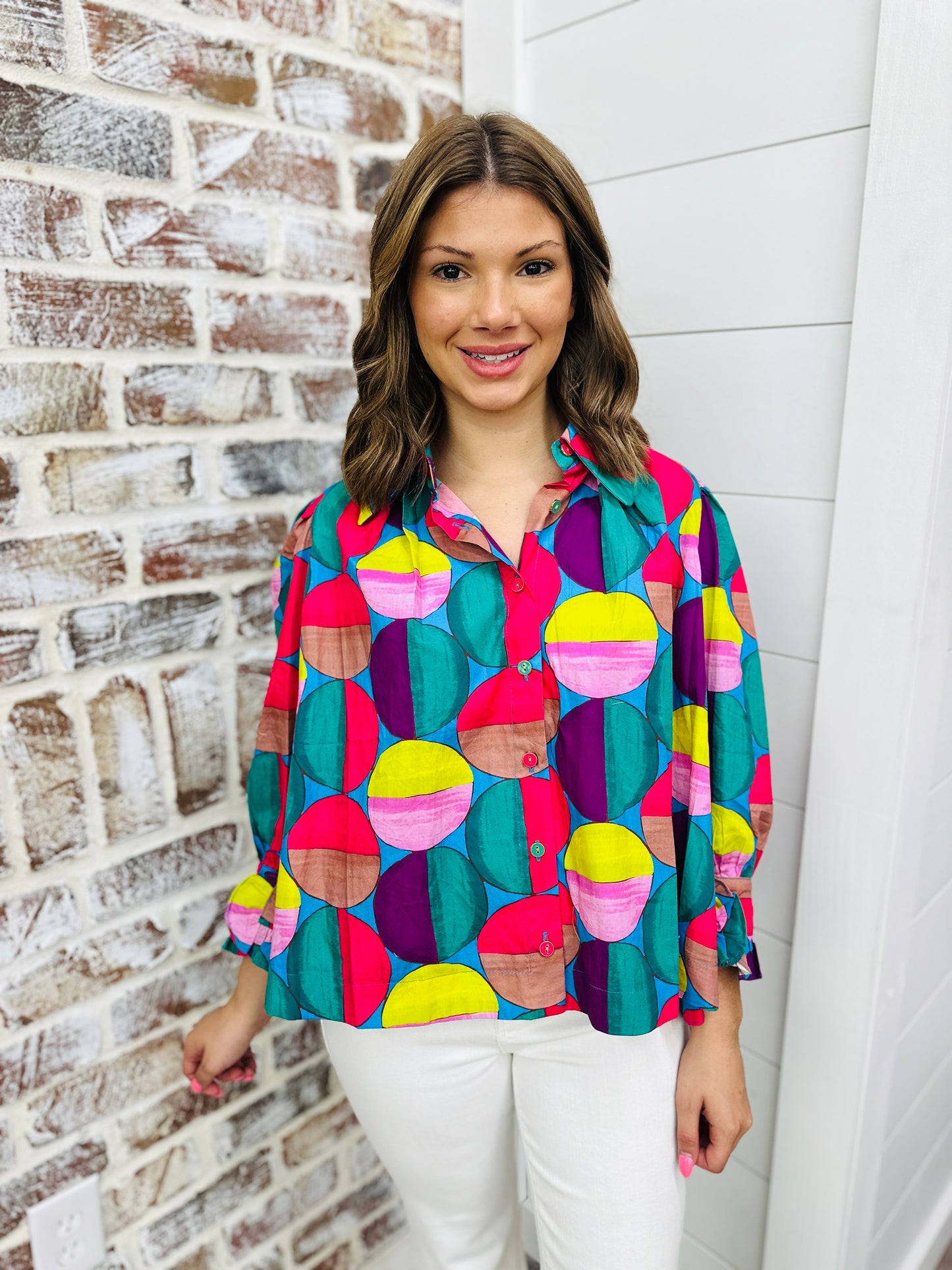 KARLIE Modern Pop Button Up Top