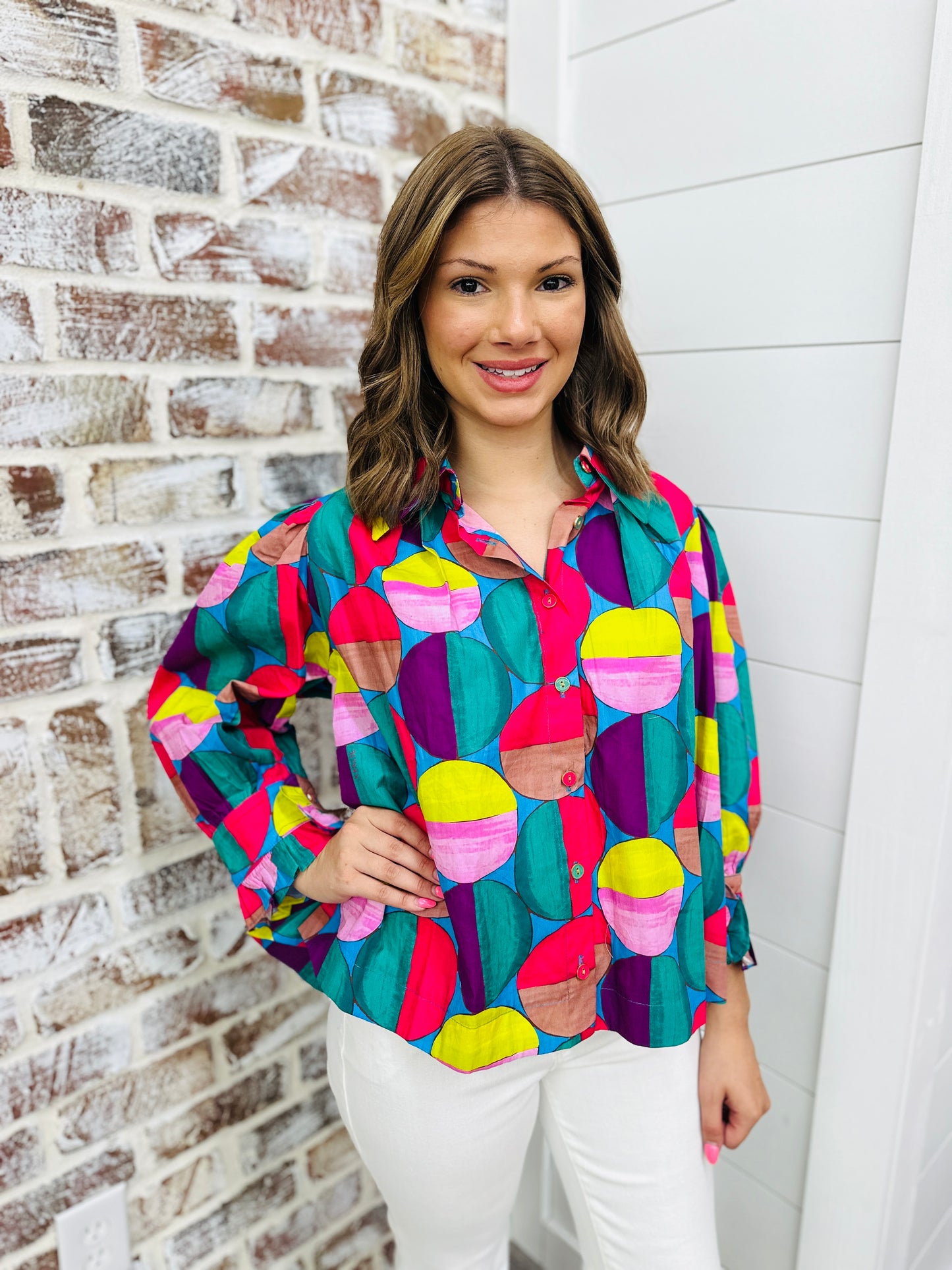 KARLIE Modern Pop Button Up Top