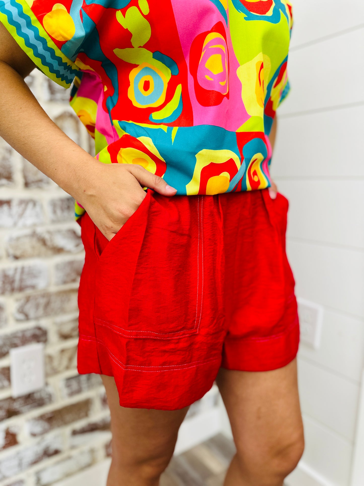 Stitched Red Shorts