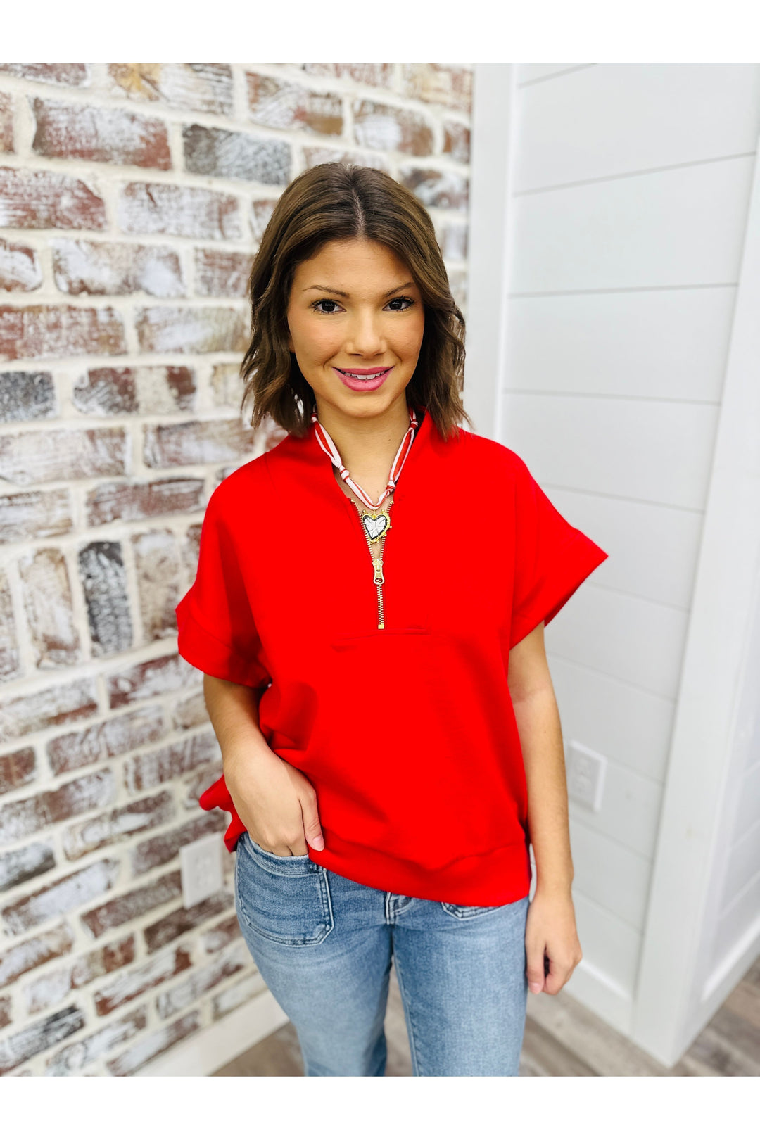 Red Zipper Top