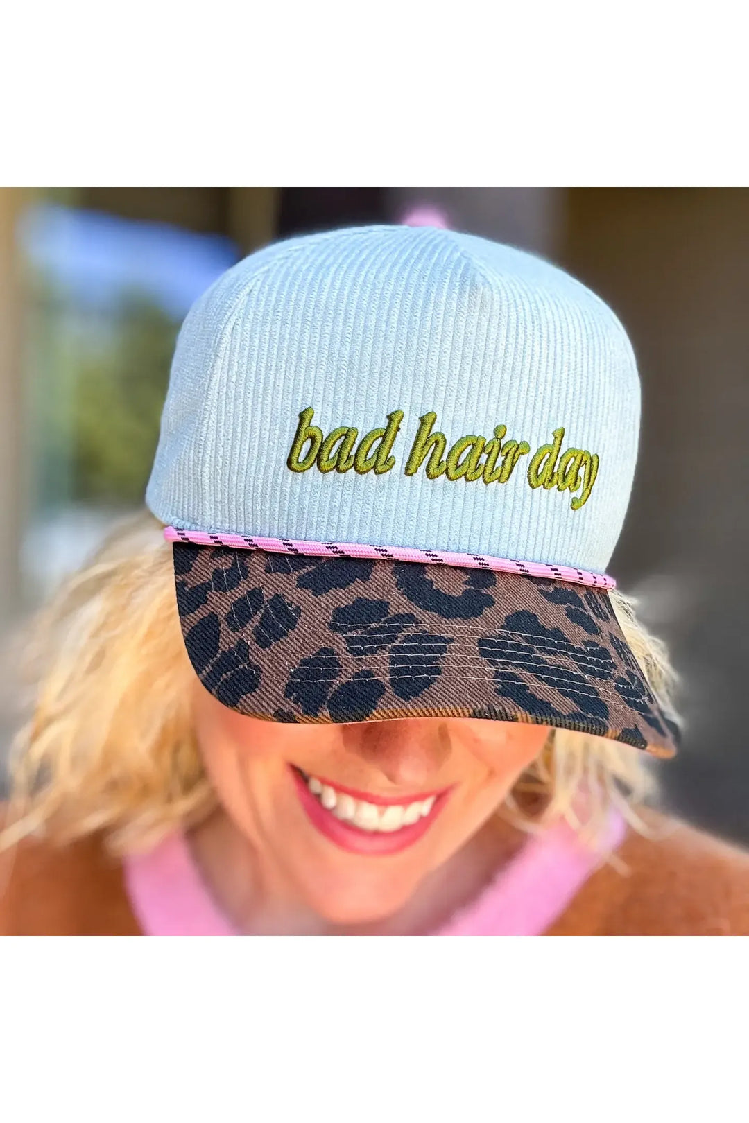 Embroidered Baseball Cap - "Bad Hair Day" - Light Blue
