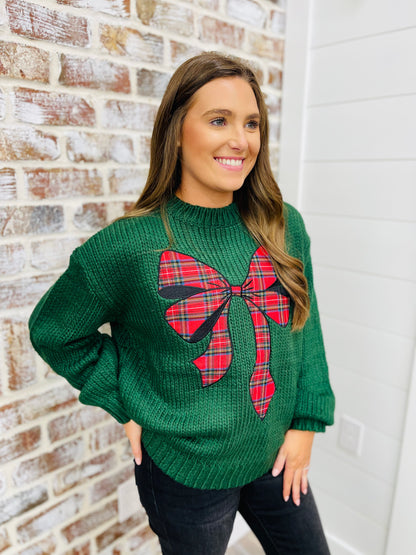 Plaid Bow Patch Sweater