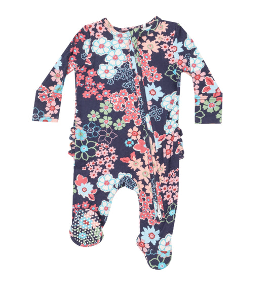 Japonisme Blossom Floral - 2 Way Ruffle Zipper Footie 0-3m