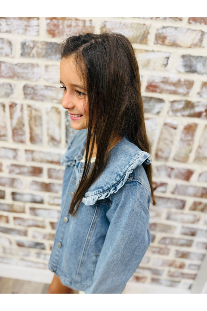 Youth Exaggerated Ruffle Collar Denim Jacket