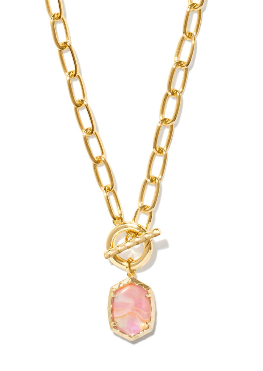 Kendra Scott| DAPHNE LINK AND CHAIN NECKLACE GOLD LIGHT PINK IRIDESCENT ABALONE