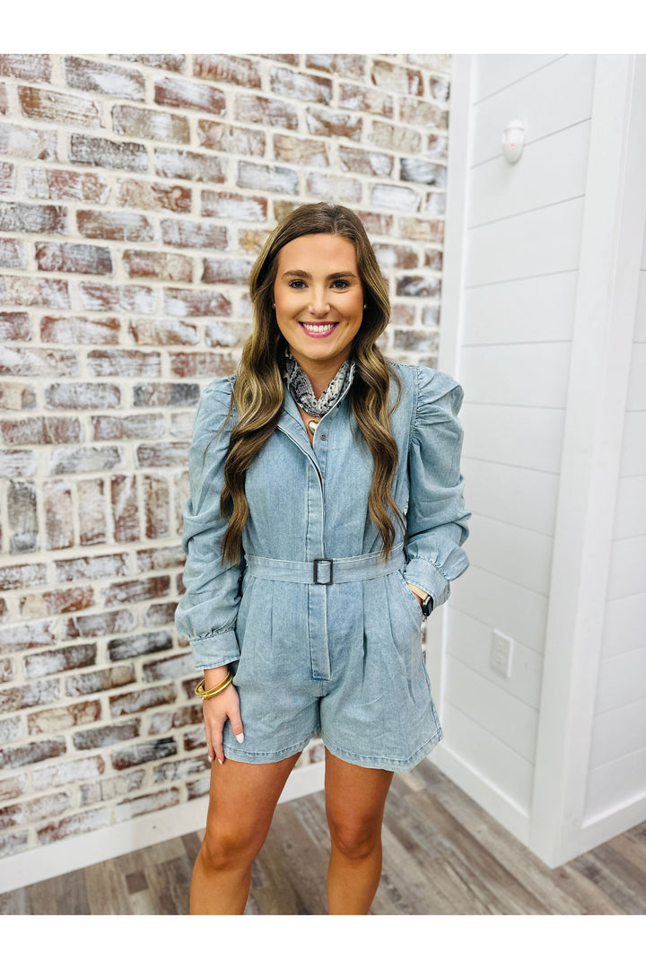 Karlie| Denim Belt Romper