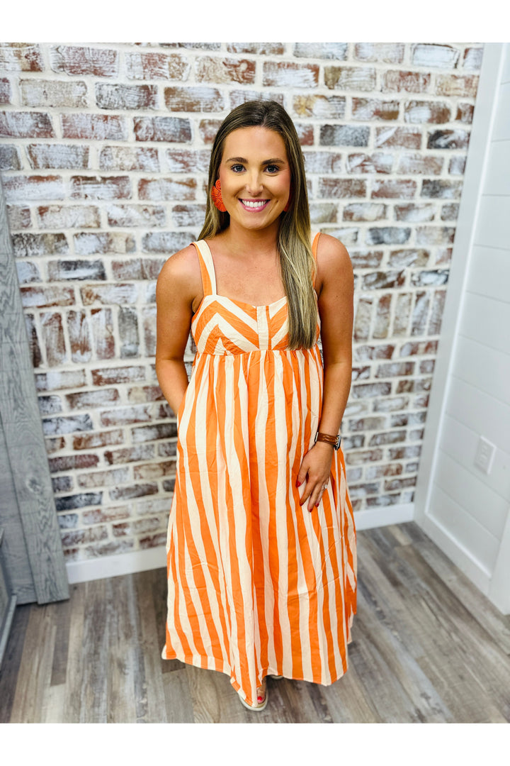 Tangerine Stripes Midi Dress