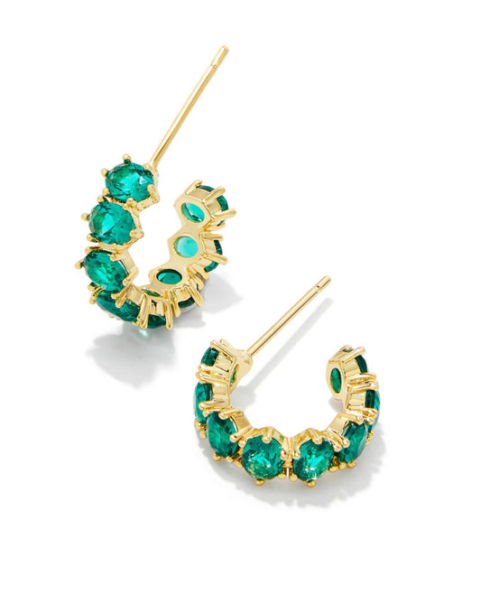 Kendra Scott| CAILIN CRYSTAL HUGGIE EARRINGS GOLD GREEN CRYSTAL