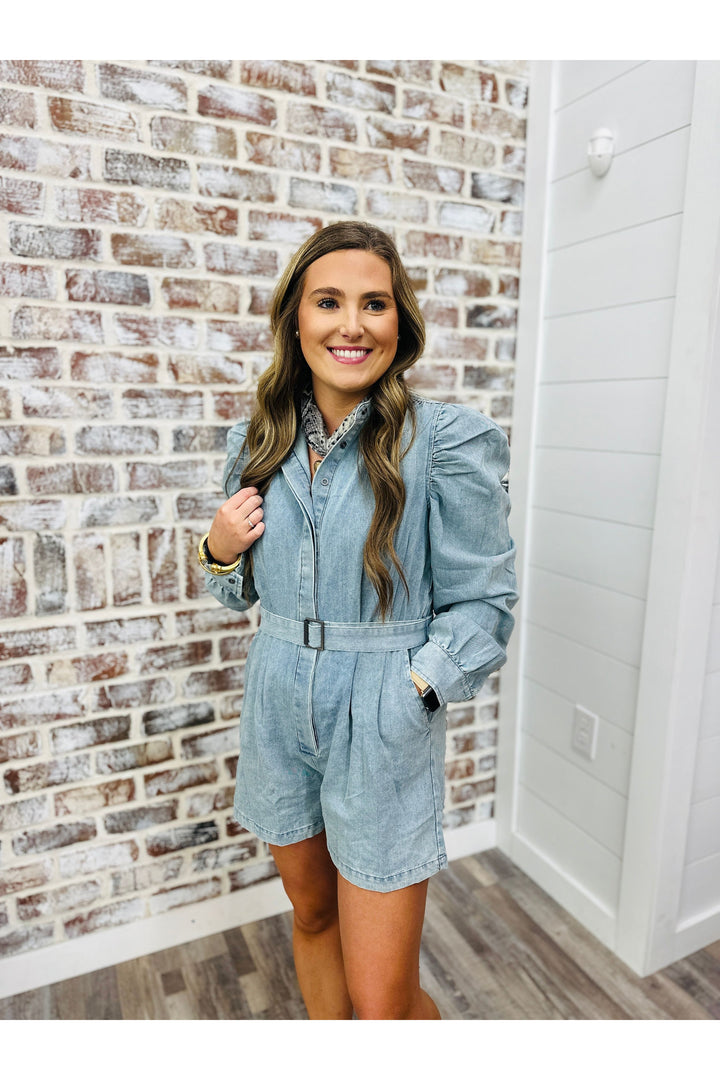 Karlie| Denim Belt Romper