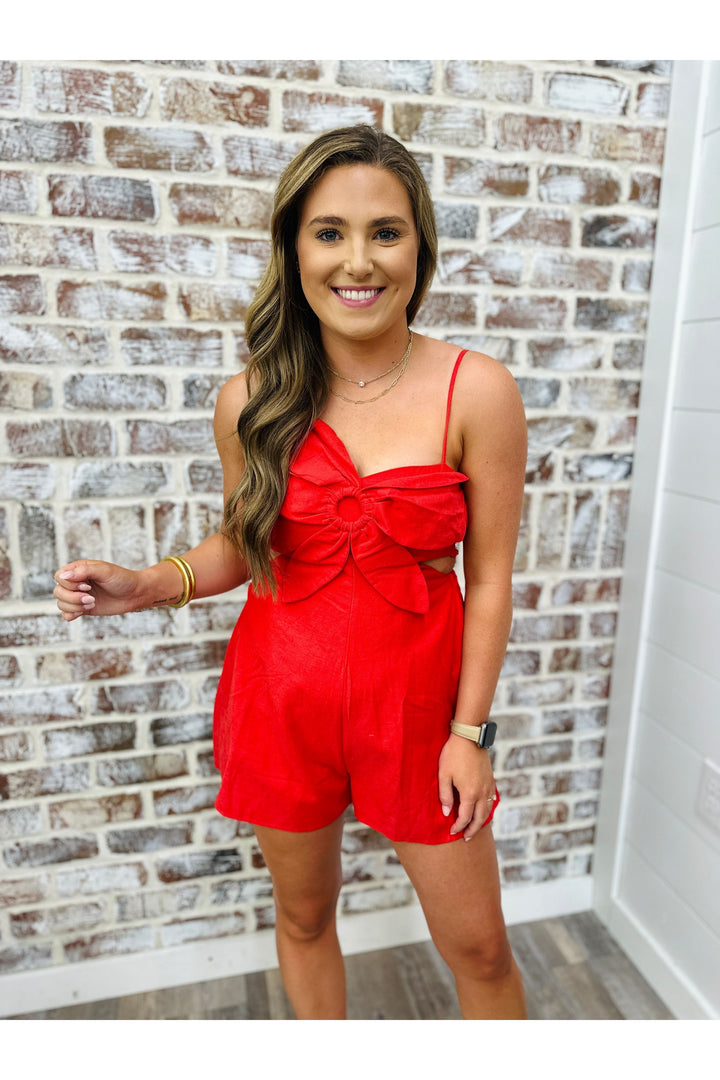 Red Flower Cut Out Romper