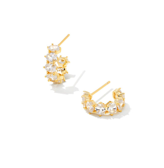 Kendra Scott| CAILIN CRYSTAL HUGGIE EARRINGS GOLD METAL WHITE CZ