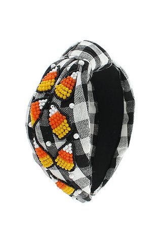 Black/white checkered Headband with beaded Candy Corns