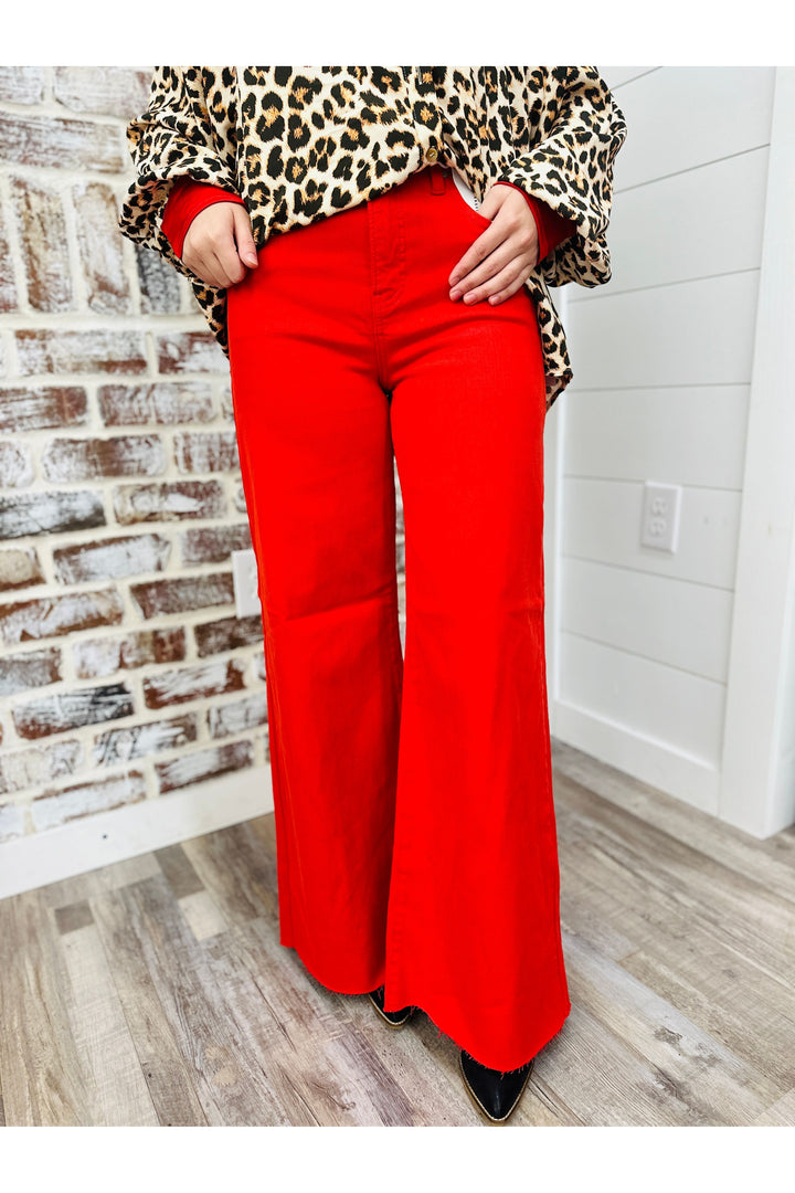 Fiesta Red High Rise Wide Leg Jeans