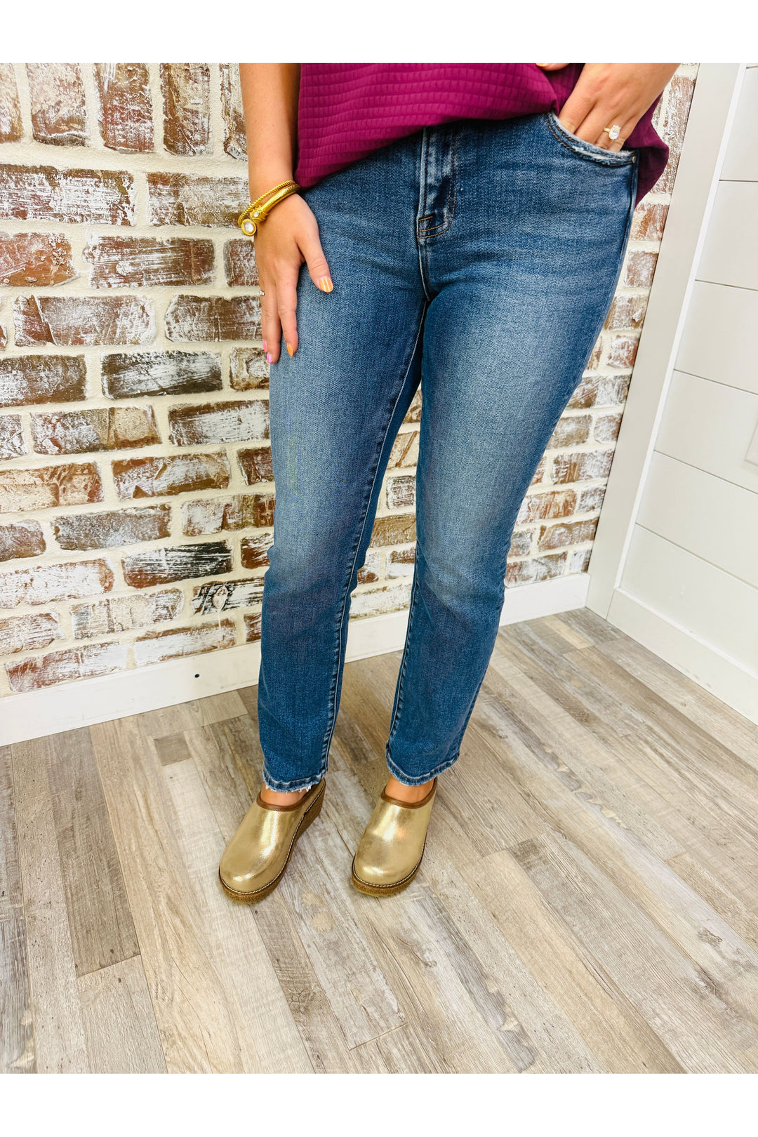 Risen~ Dark Mid-Rise Ankle Straight Jeans