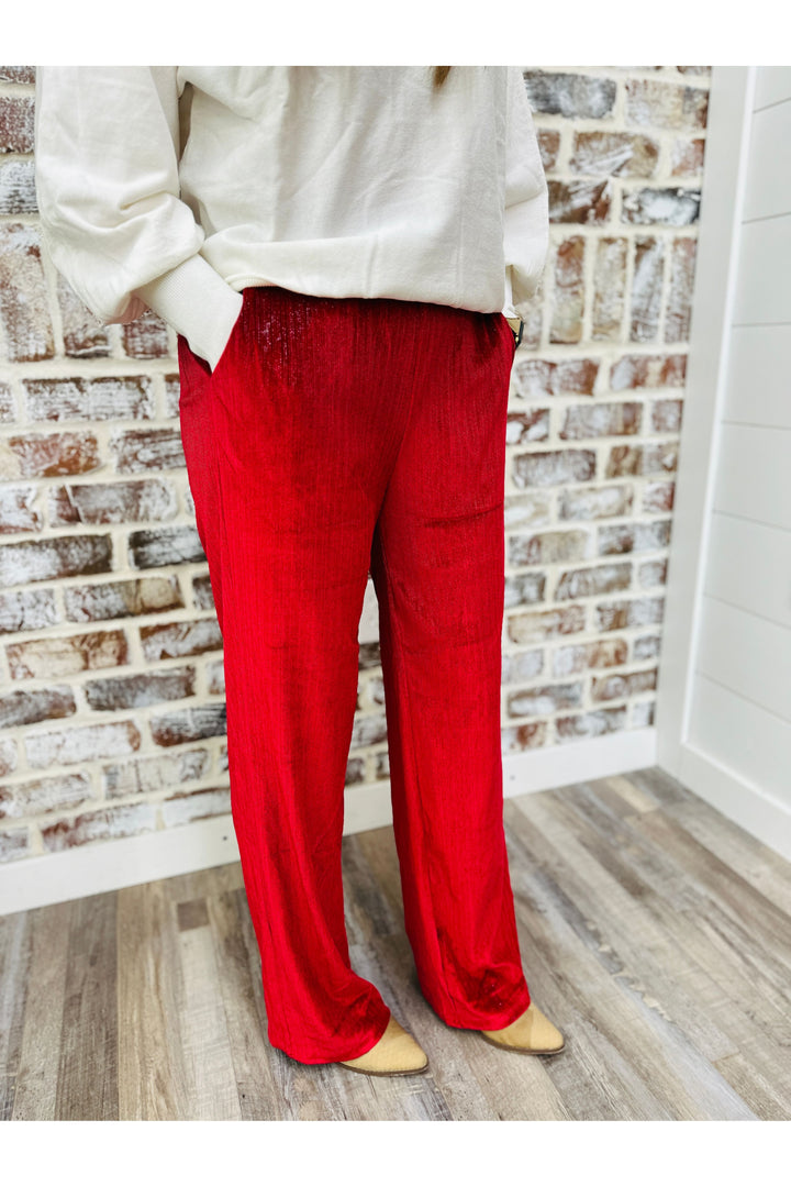 Red Velvet Straight Leg Pants