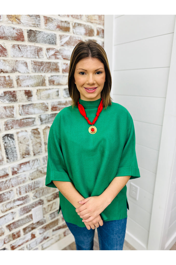 Rolled Sleeve Green Top