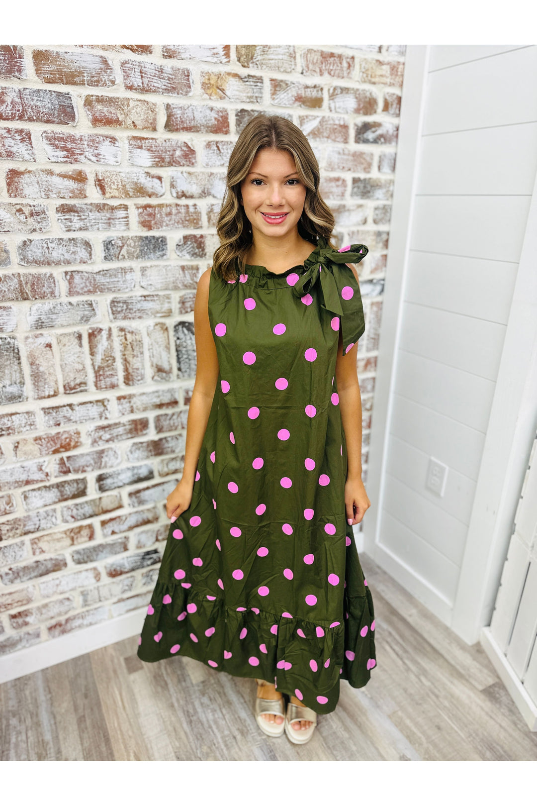 Olive Dots Midi Dress
