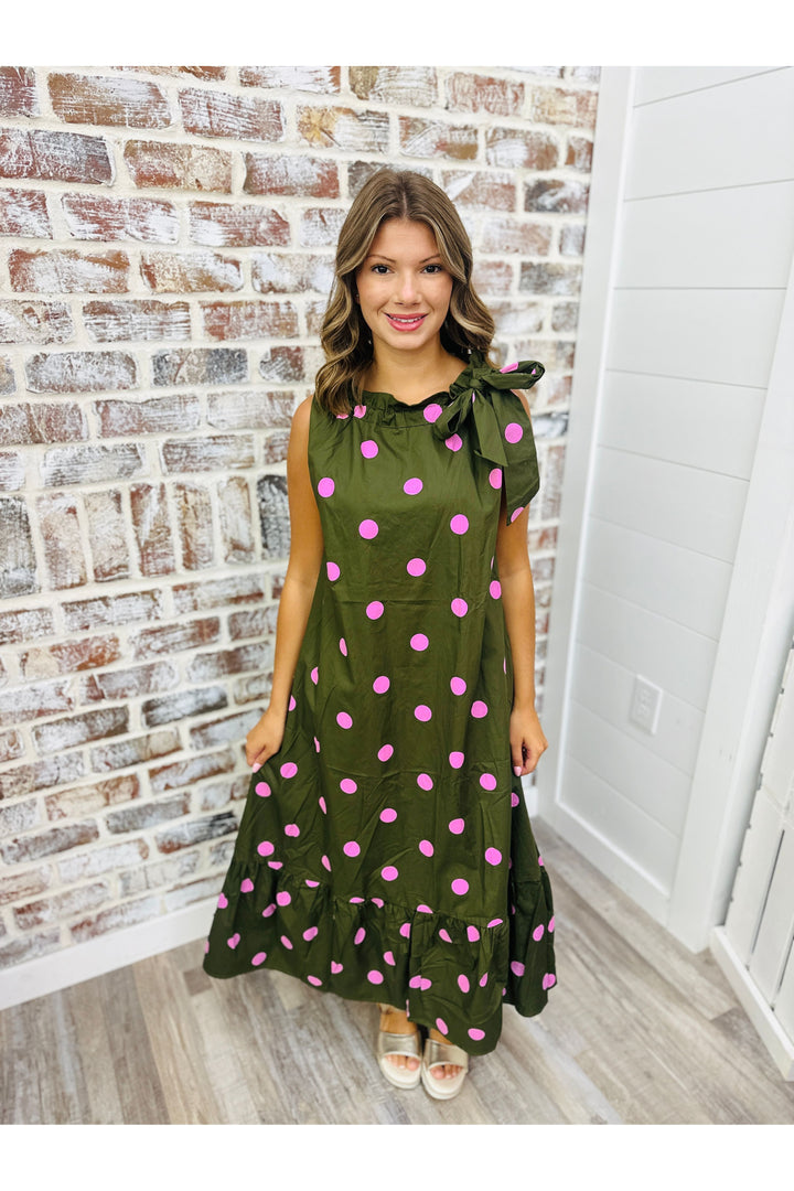 Olive Dots Midi Dress