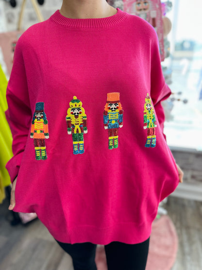 Hot Pink Sequin Nutcracker Sweater