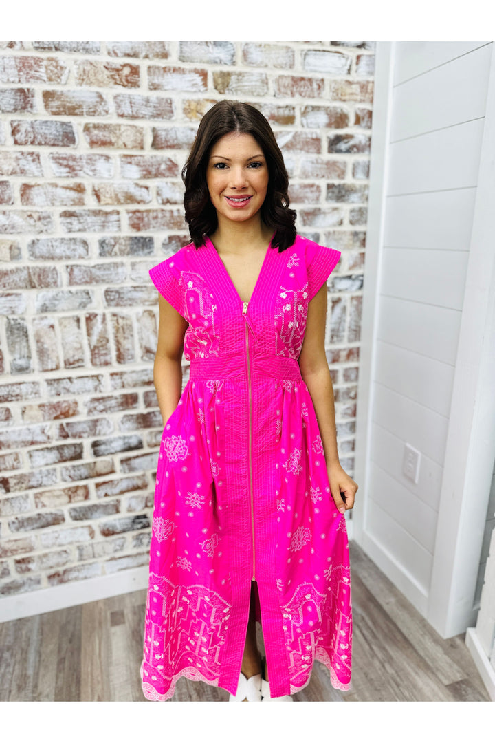 Stitched In Pink Midi Dress