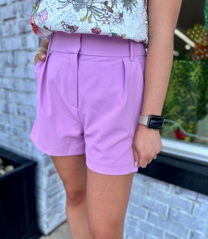 Lavender Pleated Shorts