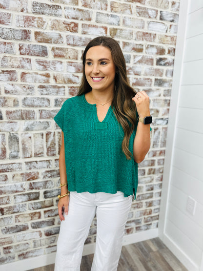 Kelly Green~ Split Neck Top