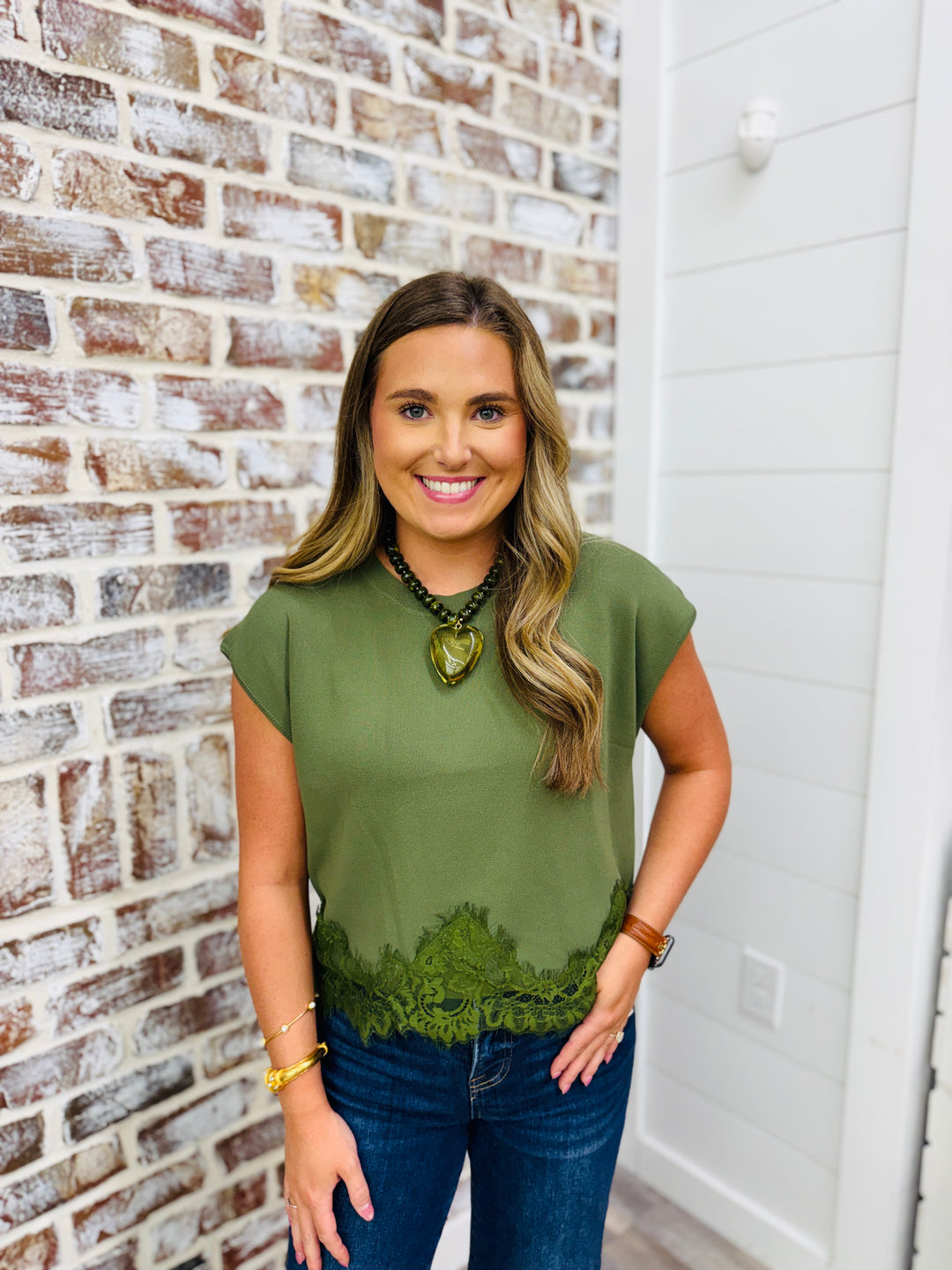 Olive Lace Top