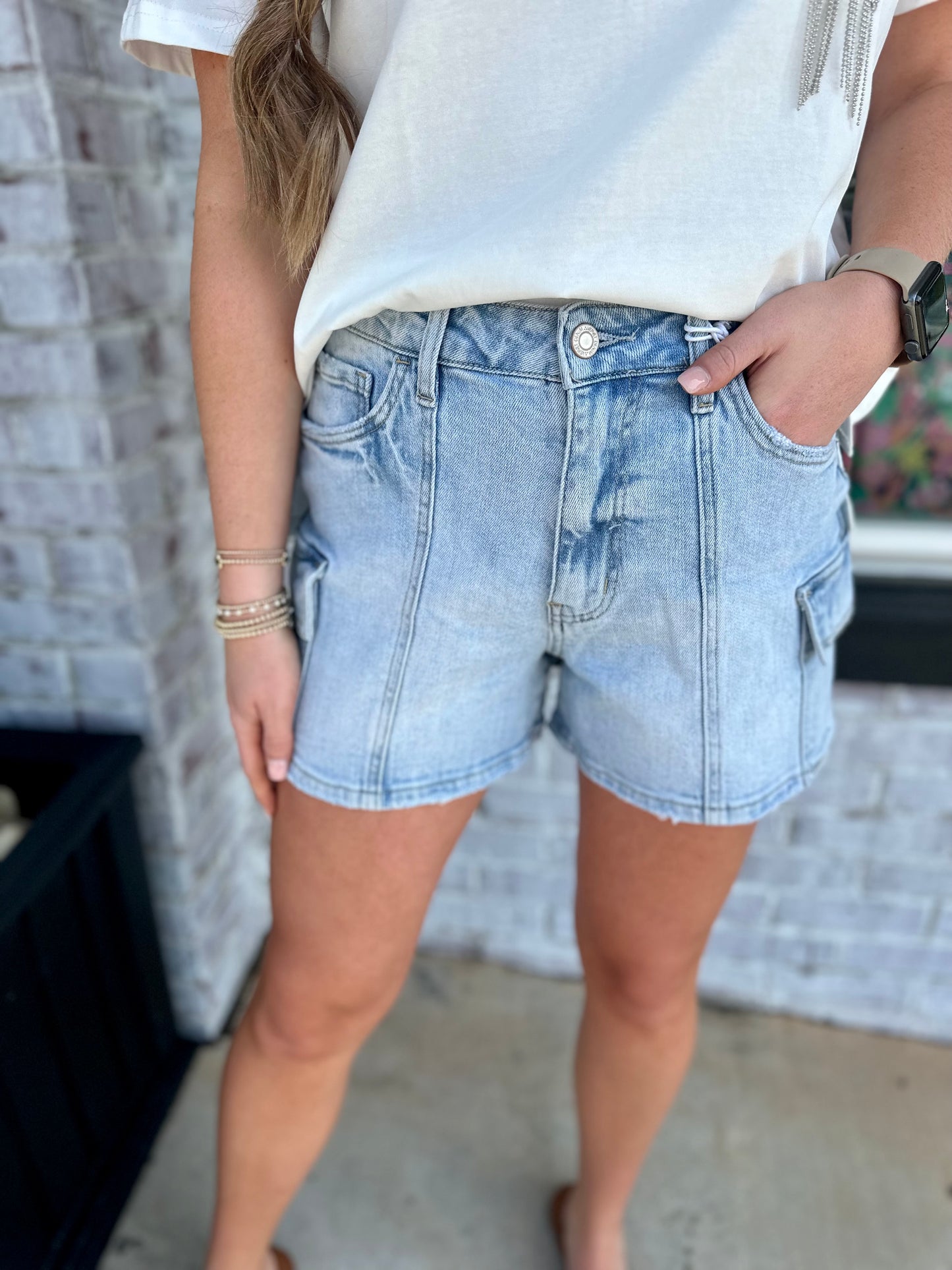 High Rise Cargo Mom Shorts