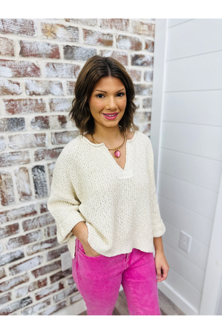 Cropped V-Neck Sweater - Ivory
