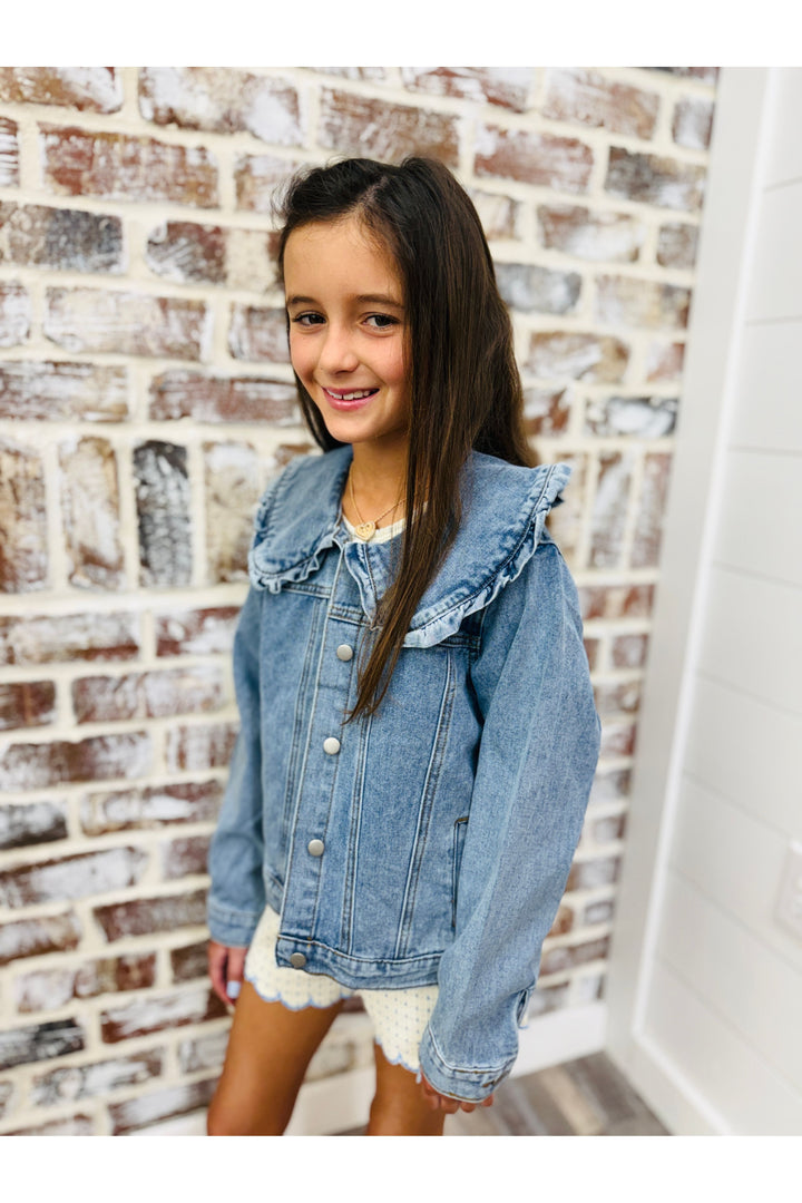 Youth Exaggerated Ruffle Collar Denim Jacket