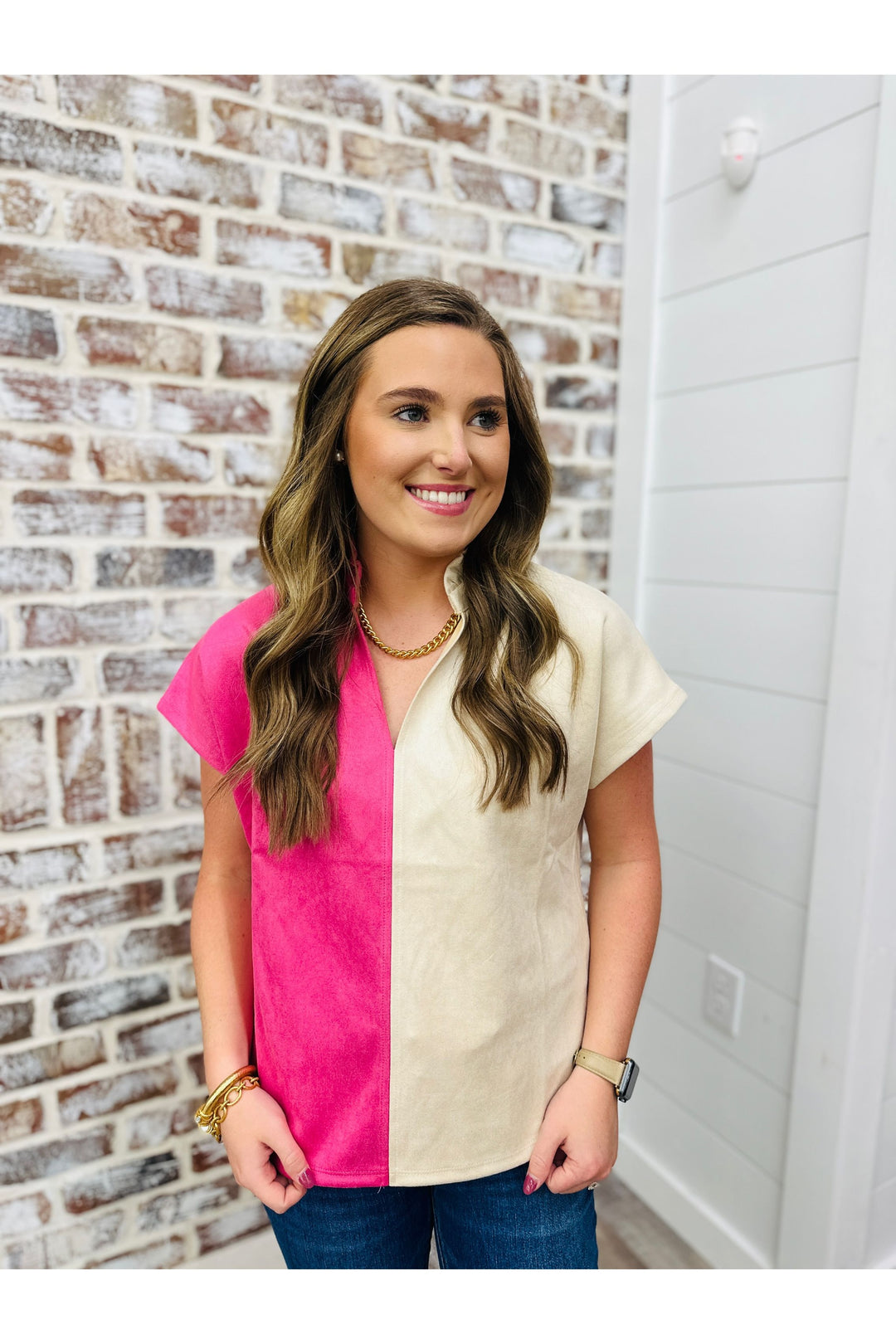 THML Suede Colorblock Top