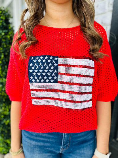 American Flag Knit Top