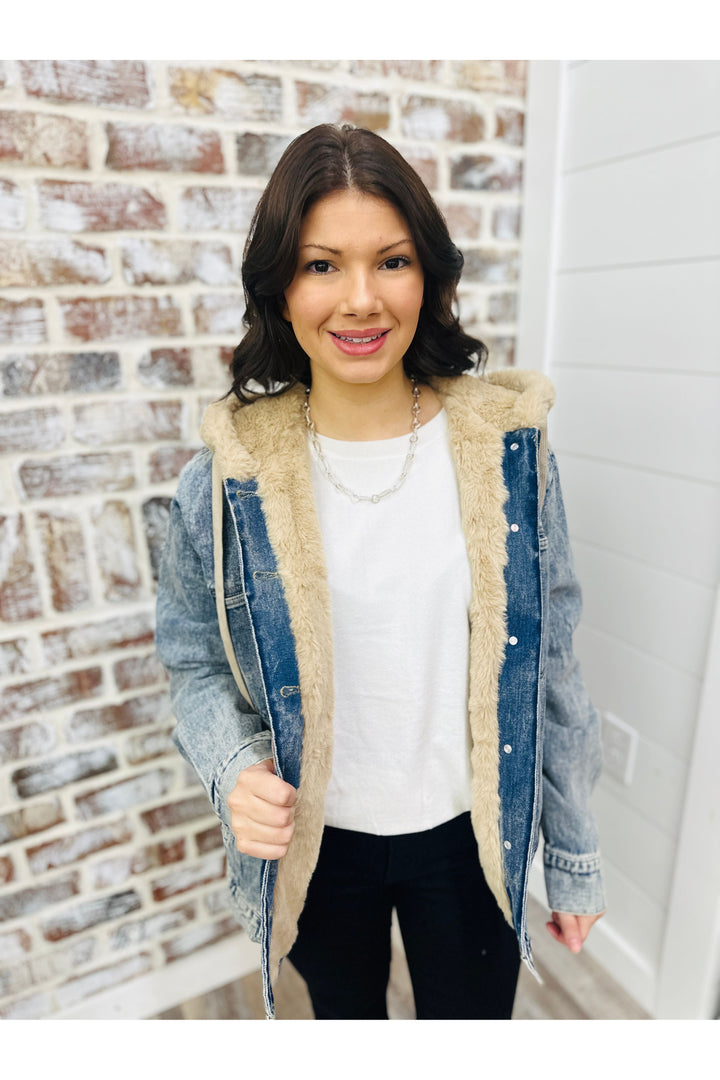 Button Down Faux Hooded Jacket