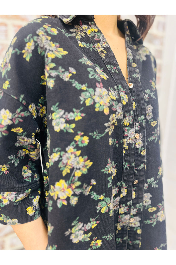 Floral Designs Denim Dress