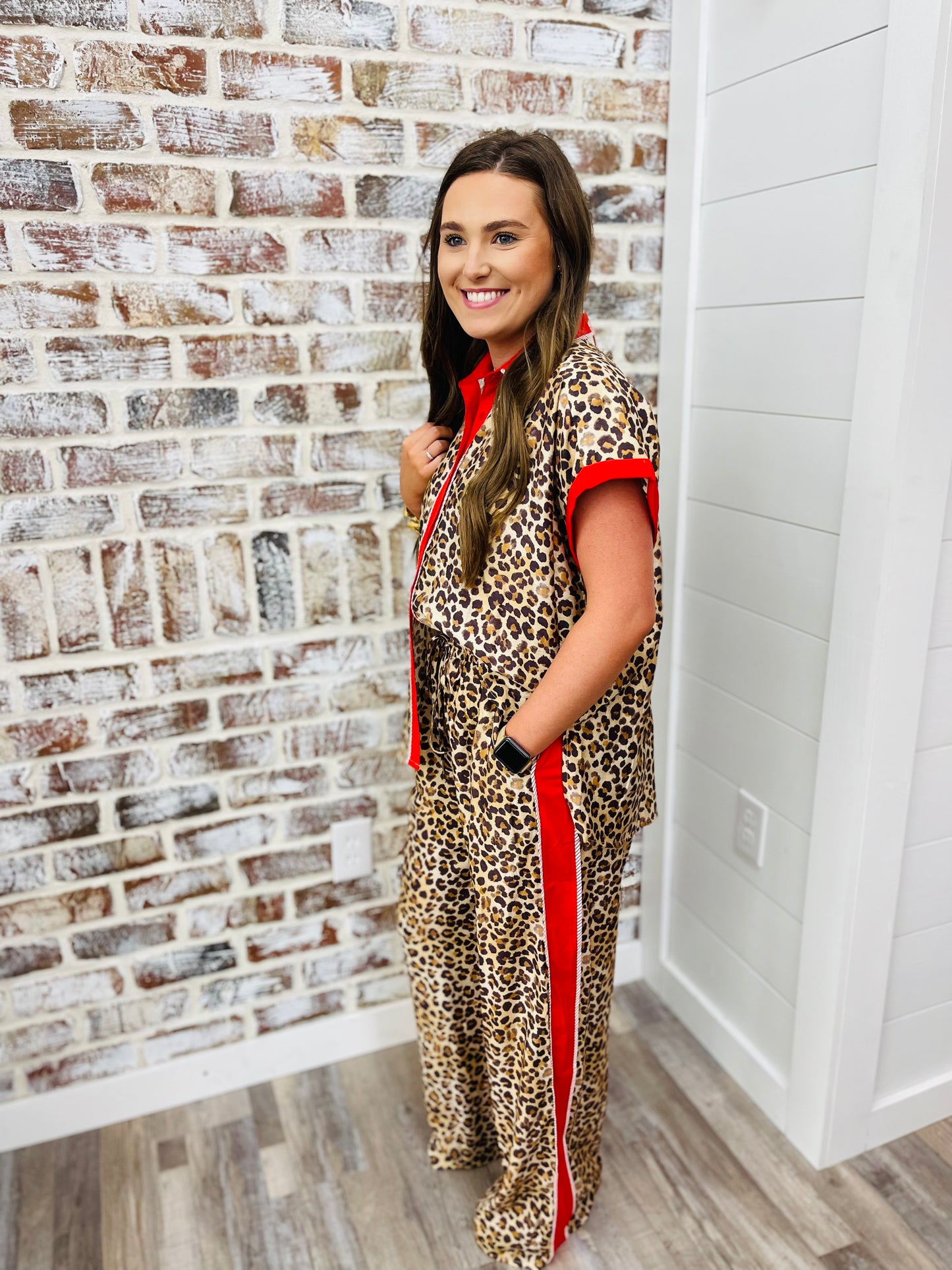 Red Leopard Wide Leg Pants