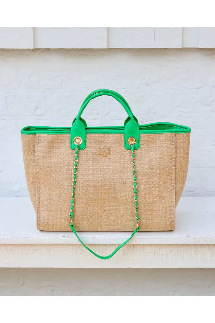 Missy Tote Natural Kelly Green