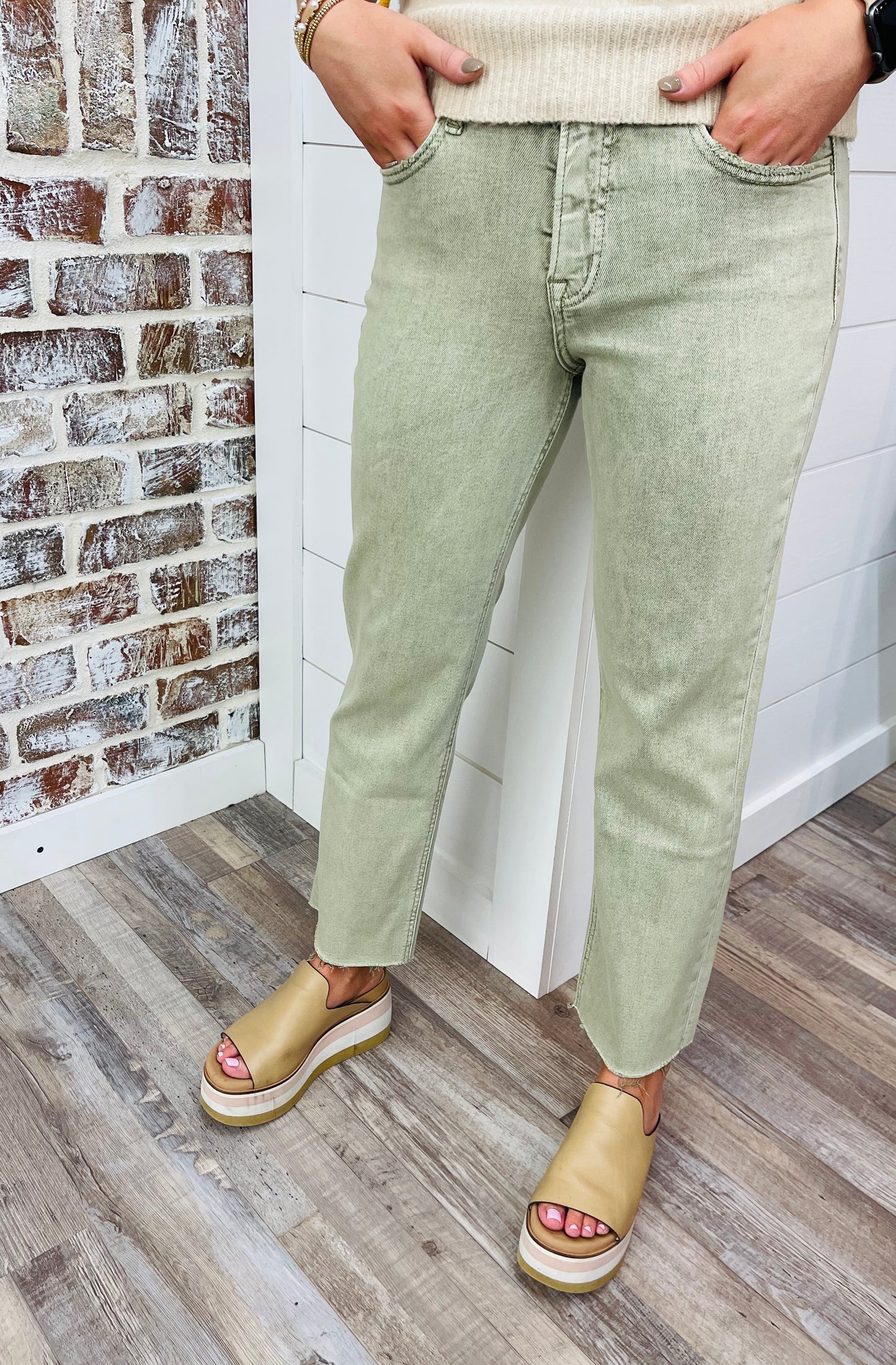 Olive~ Tummy Control High Rise Straight Jeans