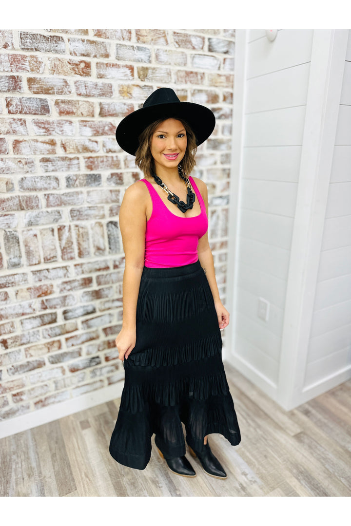 Black Pleated Midi Skirt