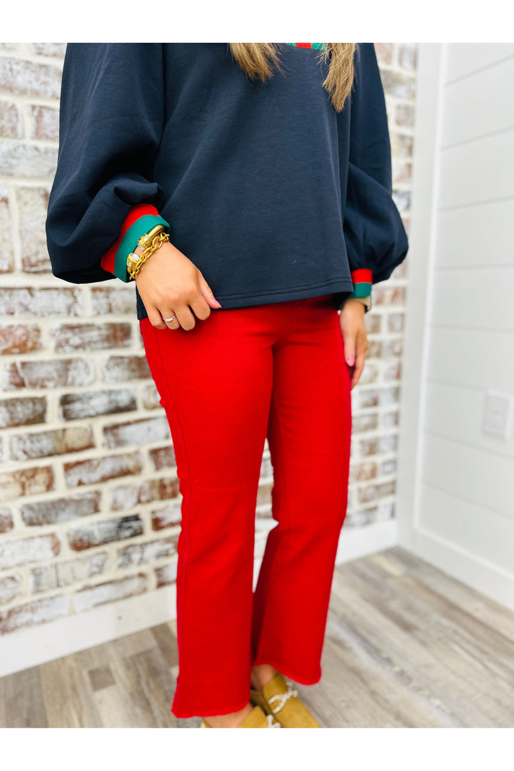 Red High Waisted Flare Pants