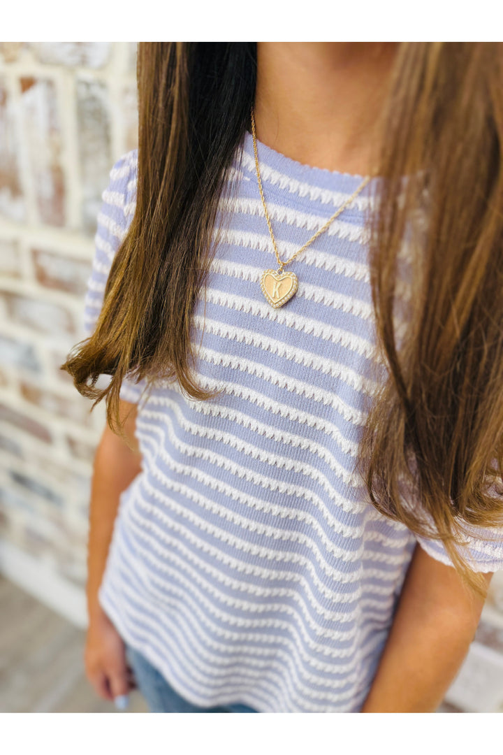 Youth Textured Stripe Knit Top - Lavender